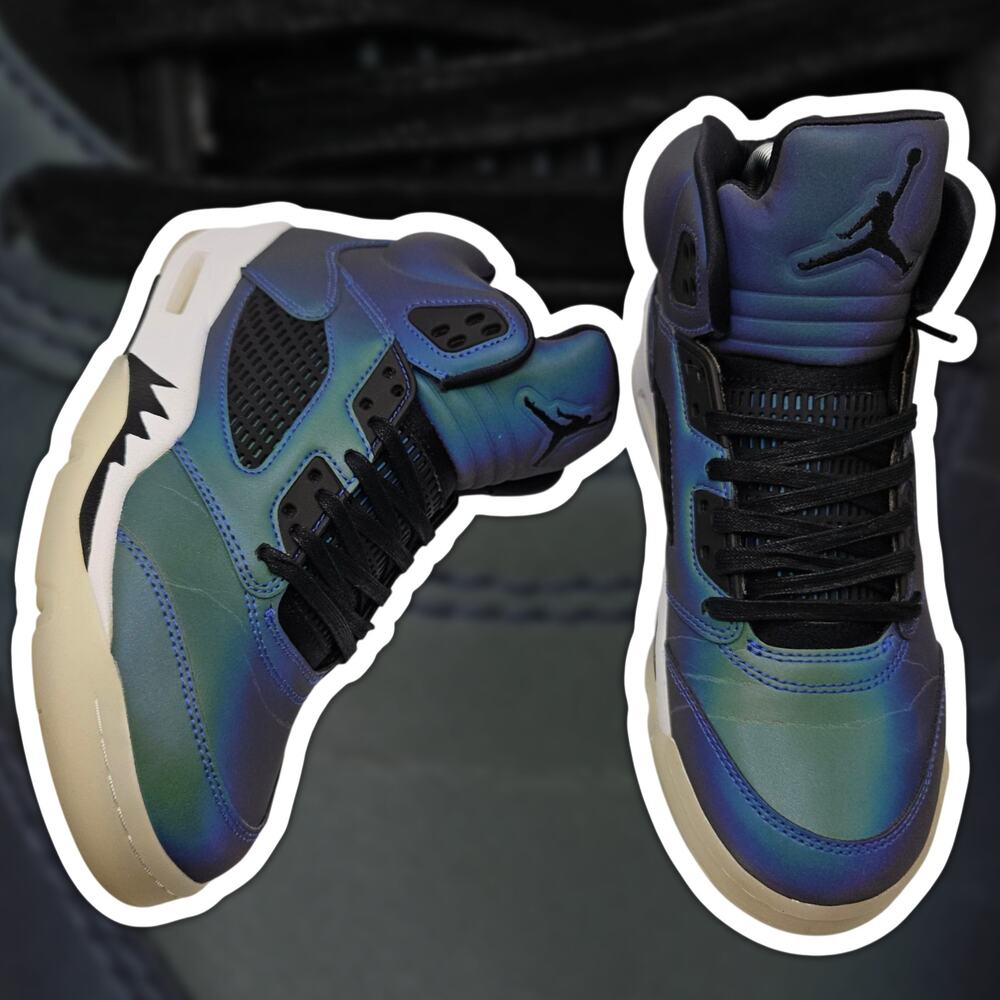 Nike Air Jordan 5 Retro Iridescent Oil Grey Blue Womens 8 Sneakers